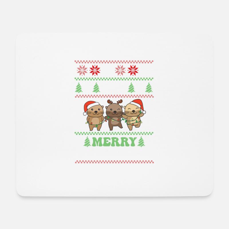 Merry Christmas retro ugly christmas Otter - Mousepad (Querformat) - Weiß