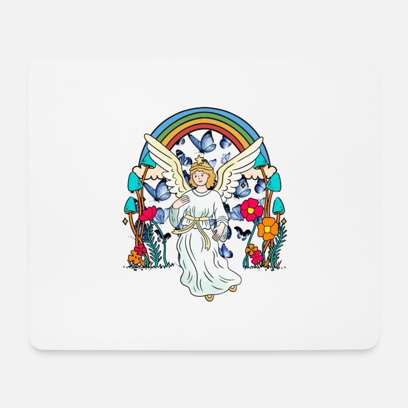 Regenbogen Engel Schutzengel Schmetterlinge Blume - Mousepad (Querformat) - Weiß