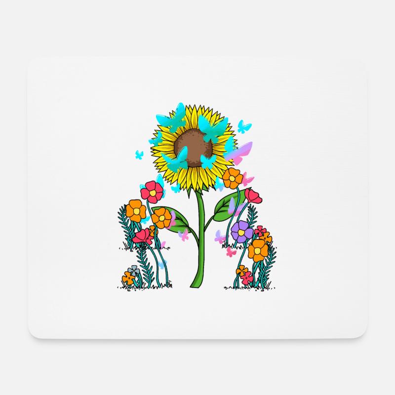 Sonnenblume Sonnenblumen Schmetterlinge Insekten - Mousepad (Querformat) - Weiß