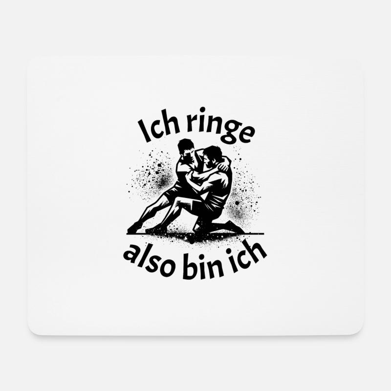 Ich ringe also bin ich mit zwei Ringern - Mousepad (Querformat) - Weiß