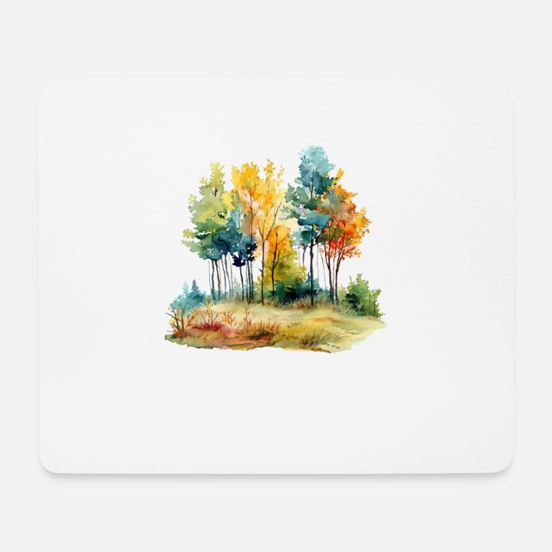 Herbstwald Aquarell Autumn Forest Watercolor - Mousepad (Querformat) - Weiß