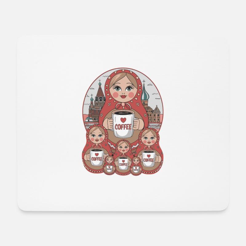 Niedliche russische Tradition Puppen Kaffee - Mousepad (Querformat) - Weiß