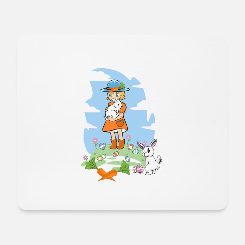 Frohe Ostern Hasen Mädchen Kaninchen Osterhase - Mousepad (Querformat) - Weiß