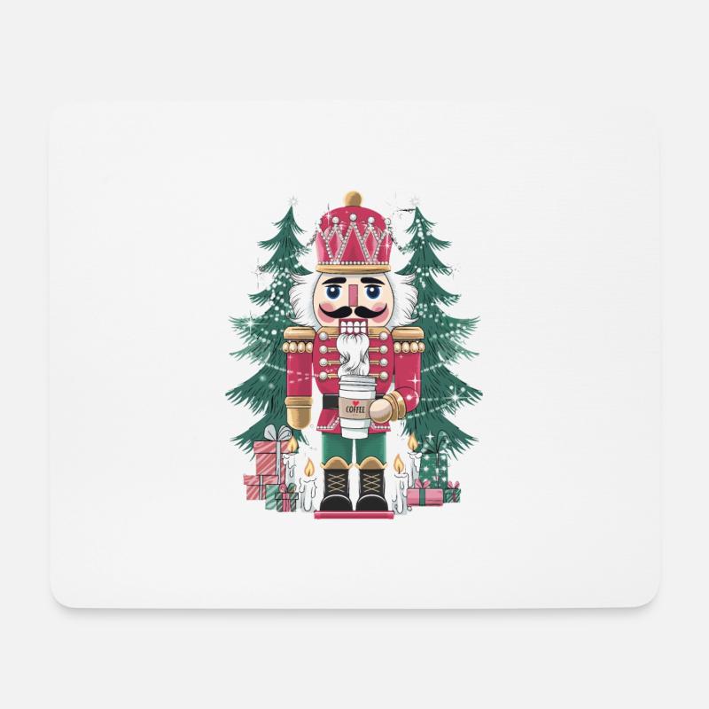 Festlicher Nussknacker mit Kaffee für einen - Mousepad (Querformat) - Weiß