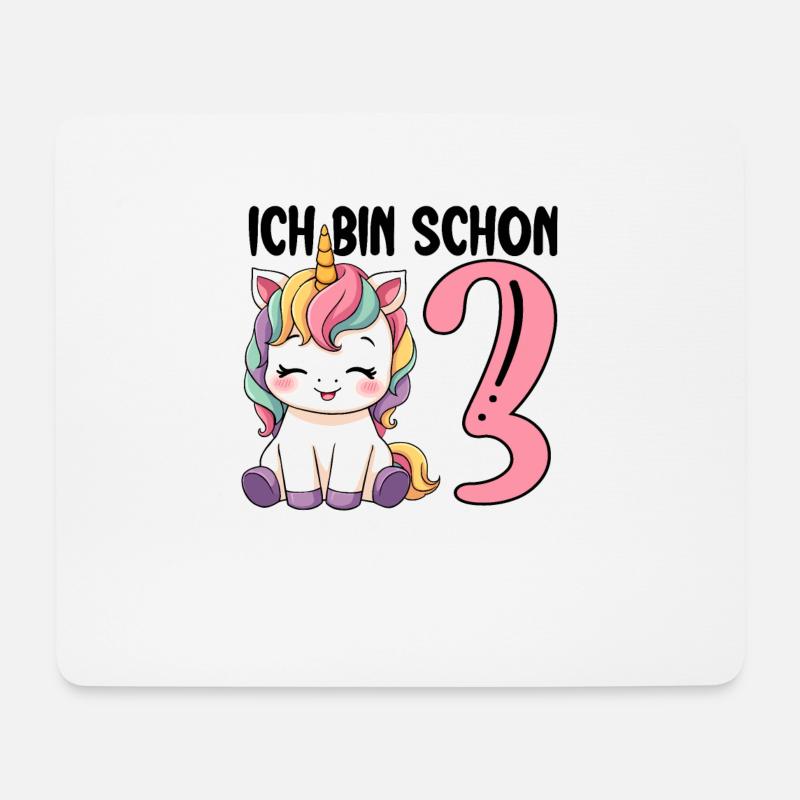 Ich bin schon Drei Einhorn 3. Geburtstag - Mousepad (Querformat) - Weiß