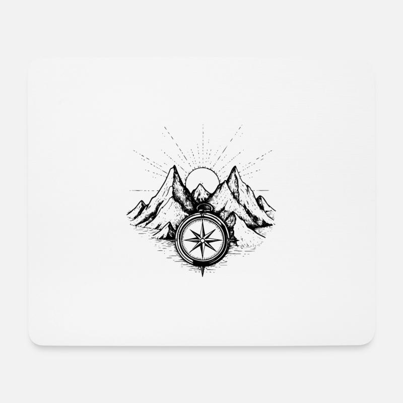 Berge Kompass - Mousepad (Querformat) - Weiß
