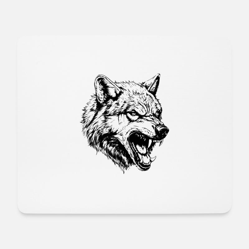 Wolf Tier Porträt - Mousepad (Querformat) - Weiß
