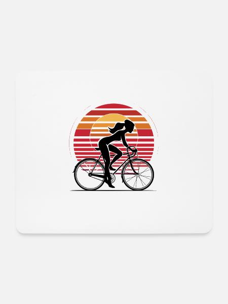 Fahrradfahrerin Sunset Fahrrad - Mousepad (Querformat) - Weiß