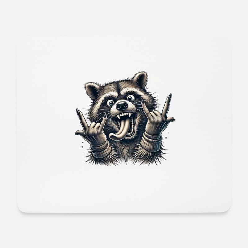 Rock On Waschbär Heavy Metal Design - Mousepad (Querformat) - Weiß