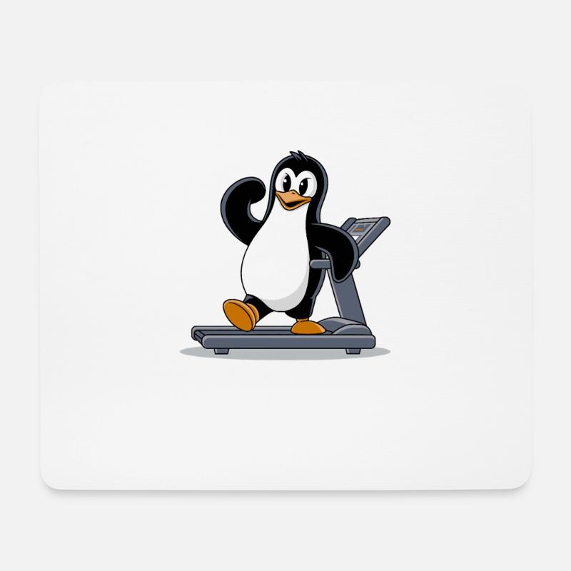Lustiger Pinguin auf Laufband Cartoon Illustration - Mousepad (Querformat) - Weiß