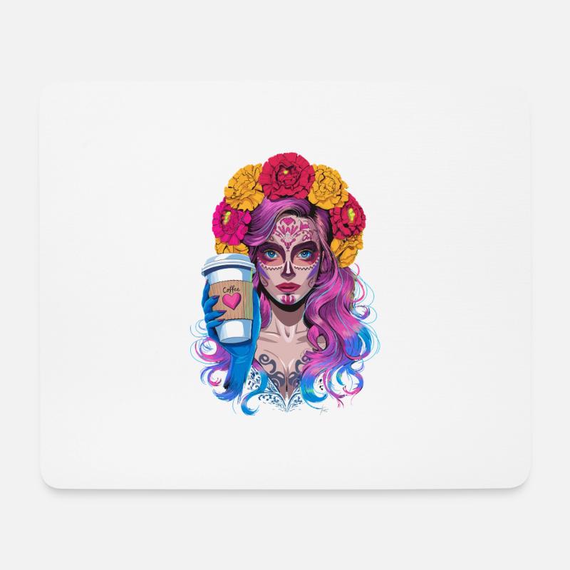 Dia de los Muertos Kaffee mit Schöner Frau aus - Mousepad (Querformat) - Weiß