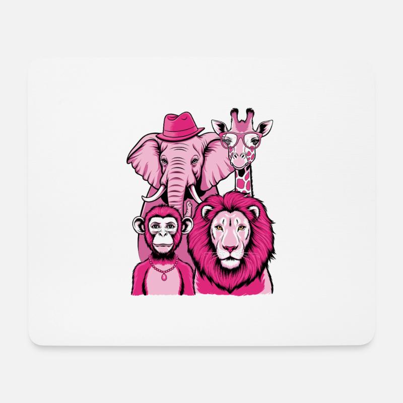 Elefant Affe Löwe Giraffe in Rosa Look mit Stil - Mousepad (Querformat) - Weiß