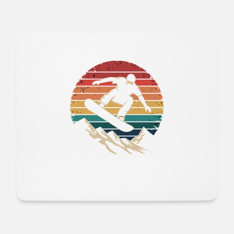 Retro Snowboarding Mountain Sunset Snowboard - Mousepad (Querformat) - Weiß