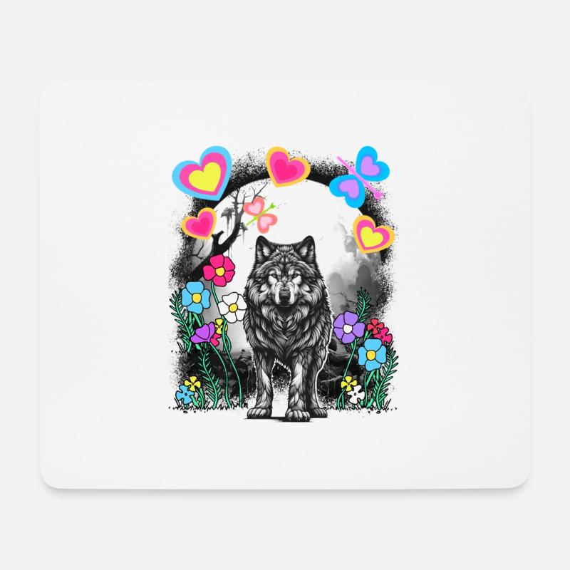 Retro Wolf Wölfe Märchen Märchenfigur Vintage - Mousepad (Querformat) - Weiß