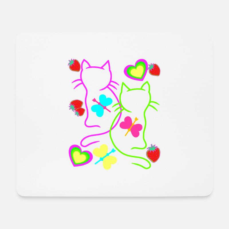 Retro Katzen Erdbeer Sommer 80er Katze Vintage - Mousepad (Querformat) - Weiß