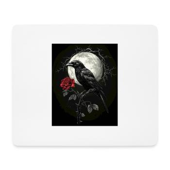 Rabe Rose Mond Düster Gothic Schwarze Krähe - Mousepad (Querformat) - Weiß - Vorne