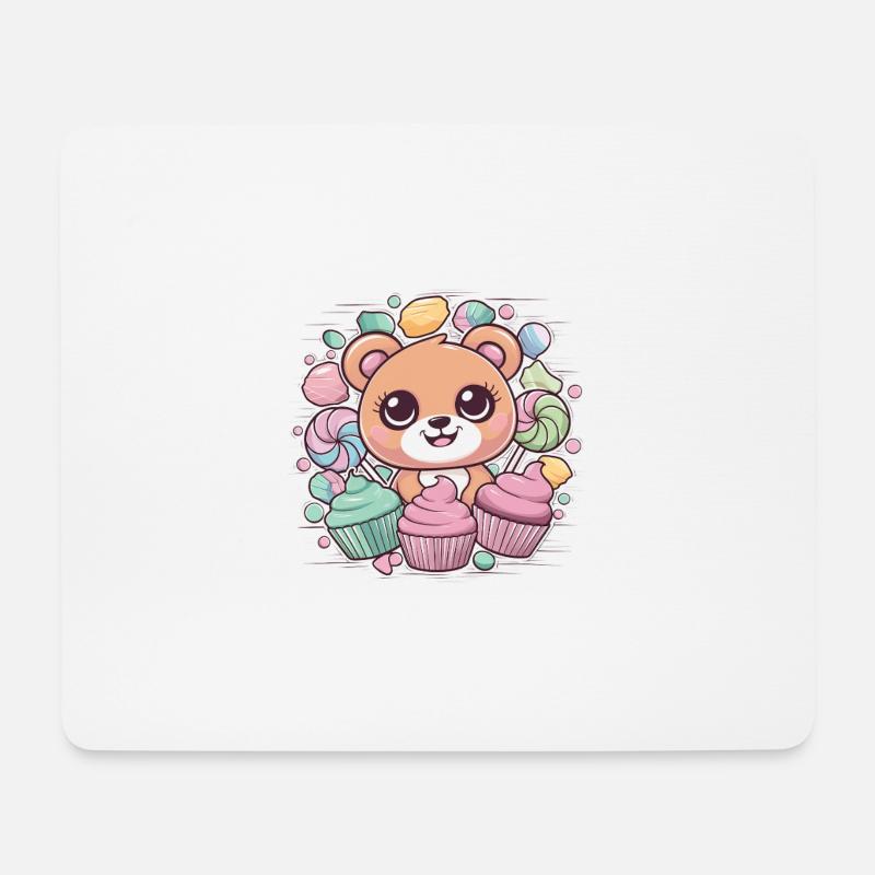 Kawaii Anime – Süßes Manga Design Teddy Katze Hund - Mousepad (Querformat) - Weiß