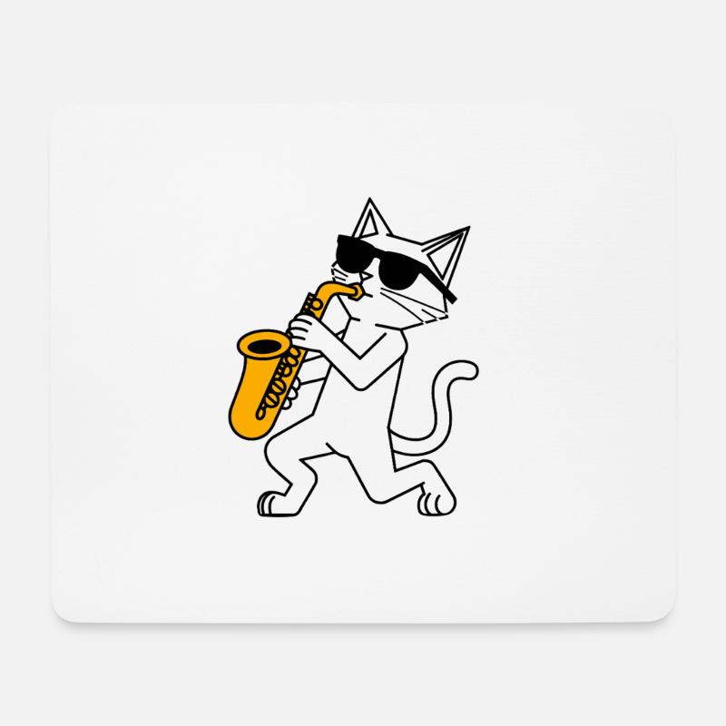 Lustige Katze mit Sonnebrille und Saxophon - Mousepad (Querformat) - Weiß
