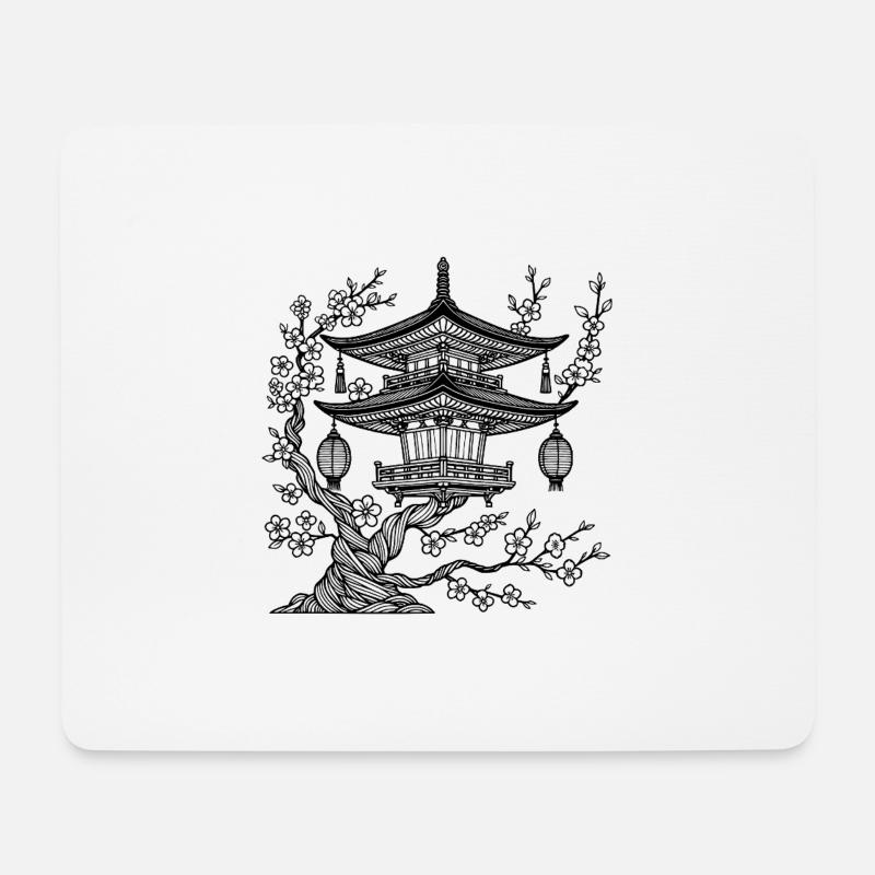 Japanischer Baum – Zen Minimalismus Clipart - Mousepad (Querformat) - Weiß
