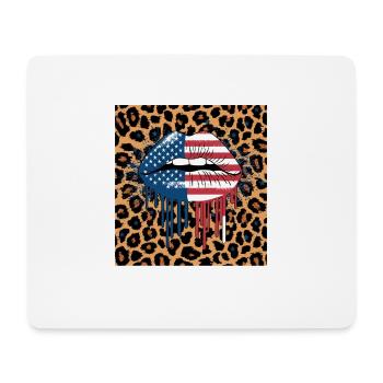 Leopard Lippen mit USA Flagge - Mousepad (Querformat) - Weiß - Vorne