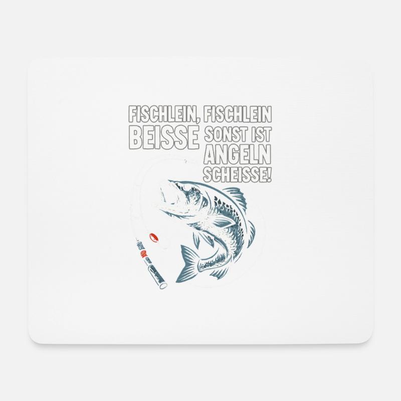 Fischlein beisse – Angel Spruch lustig - Mousepad (Querformat) - Weiß