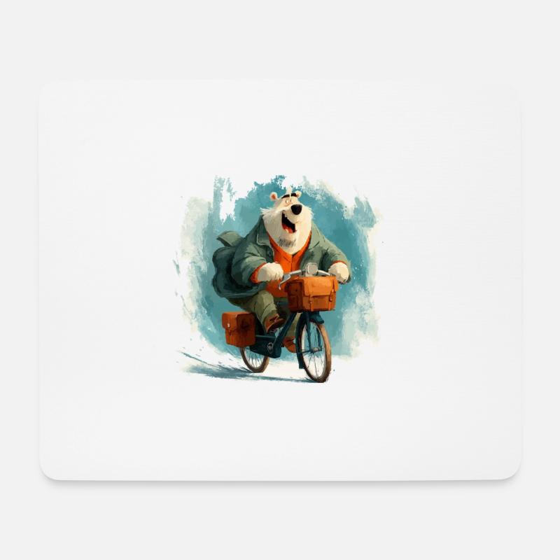 Funny bear with bicycle - Mouse Pad (horizontal) - white