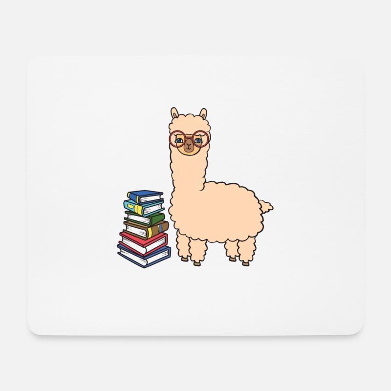 Alpaka mit Büchern - Mousepad (Querformat) - Weiß