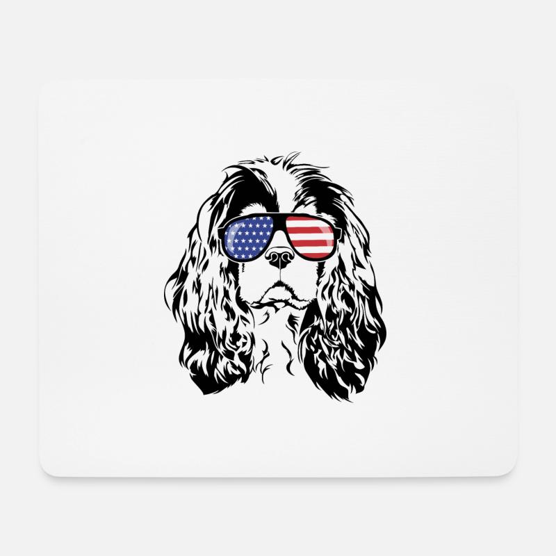 CAVALIER KING CHARLES SPANIEL Amerika Fahne Brille - Mousepad (Querformat) - Weiß