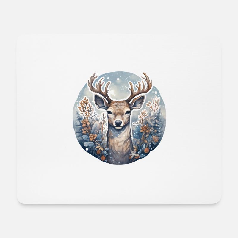 Winterlandschaft mit Hirsch - Mousepad (Querformat) - Weiß