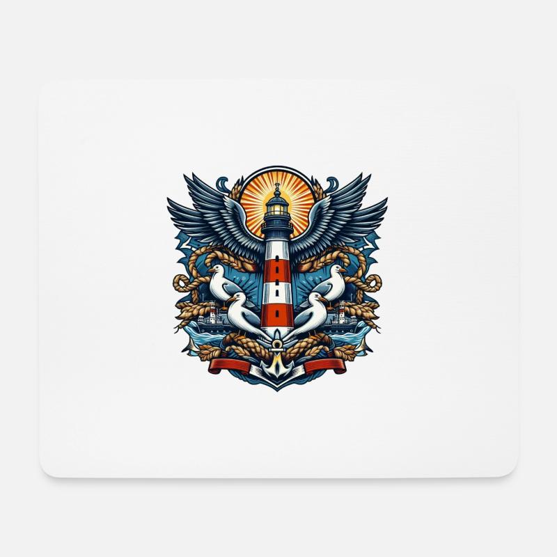 Leuchtturm mit Möwen - Mousepad (Querformat) - Weiß
