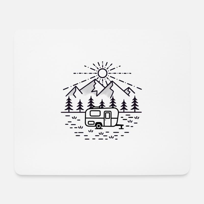 Berge mit Camper im Monoline-Design (Tag/schwarz) - Mousepad (Querformat) - Weiß