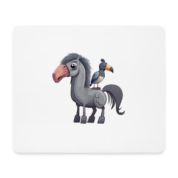 Niedliches Pferd mit Vogel - Mousepad (Querformat) - Weiß - Vorne
