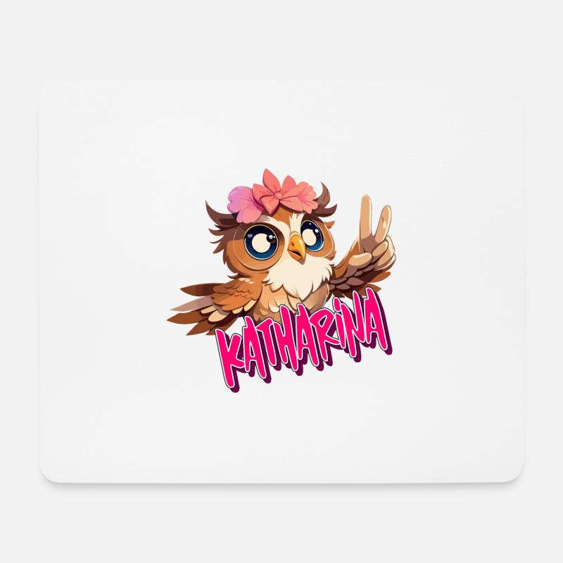 KATHARINA - Schöner Mädchen Name mit süßer EULE - Mousepad (Querformat) - Weiß