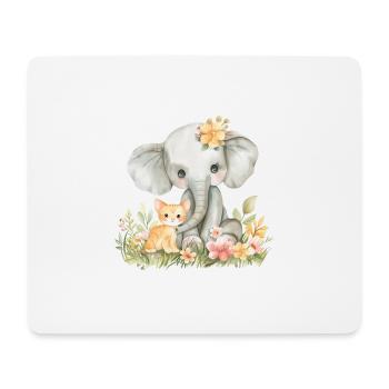 Cute Cat And Elephant Friends - Mousepad (Querformat) - Weiß - Vorne
