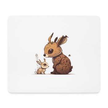 Maman et bébé lapin - Tapis de souris (format paysage) - blanc - Devant