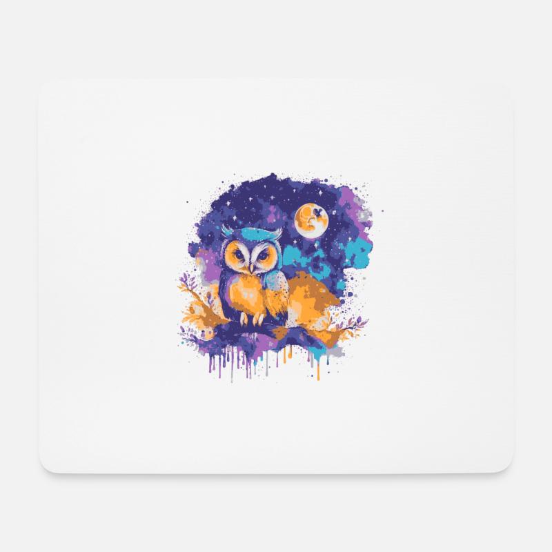 Bunte Eule unter einem Sternenhimmel - Mousepad (Querformat) - Weiß