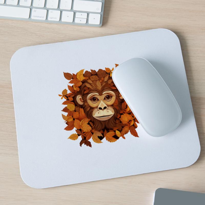 Herbstlicher Affe oder Schimpanse aus Blättern Mousepad (Querformat)