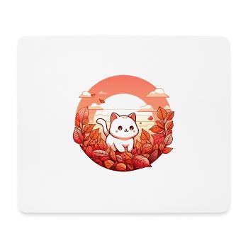 herbst katze laub bunte blätter sonnenuntergang - Mousepad (Querformat) - Weiß - Vorne