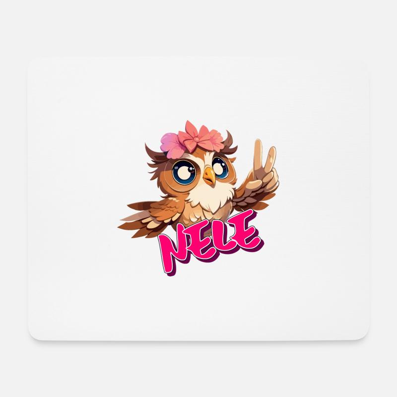 NELE - Schöner Mädchen Name mit süßer EULE - Mousepad (Querformat) - Weiß