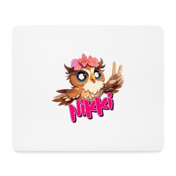 NIKKI - Beau nom de fille avec un hibou mignon - Tapis de souris (format paysage) - blanc - Devant