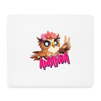 AMANDA - Beau nom de fille avec hibou mignon - Tapis de souris (format paysage) - blanc - Devant