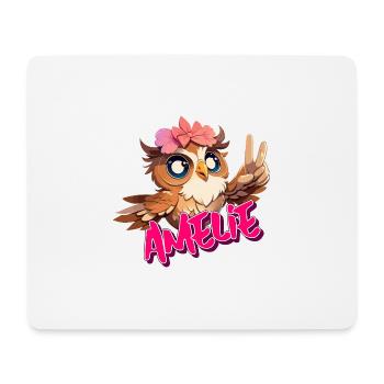 AMELIE - Beautiful girl name with cute OWL - Mouse Pad (horizontal) - white - Front