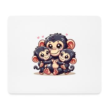 Loving Chimpanzee Parent With Two Cute Kids - Mousepad (Querformat) - Weiß - Vorne