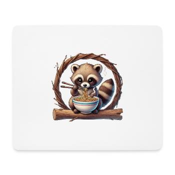 Süßer Waschbär isst Ramen-Nudeln - Mousepad (Querformat) - Weiß - Vorne