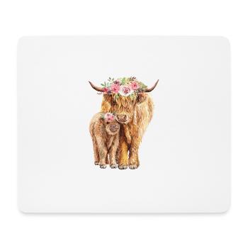 Cow with calf flowers watercolor - Mouse Pad (horizontal) - white - Front