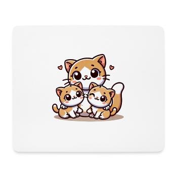 Loving Cat Parent With Two Cute Kids - Mouse Pad (horizontal) - white - Front