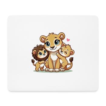 Loving Lion Mother With Two Cute Kids - Mouse Pad (horizontal) - white - Front