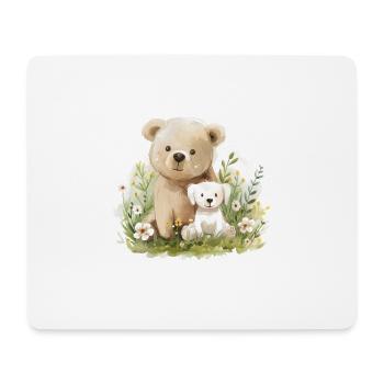 Cute Bear And Dog Friends - Mousepad (Querformat) - Weiß - Vorne