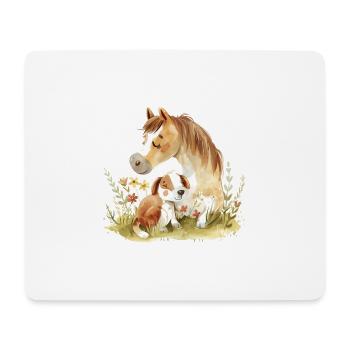 Cute Dog And Horse Friends - Mousepad (Querformat) - Weiß - Vorne