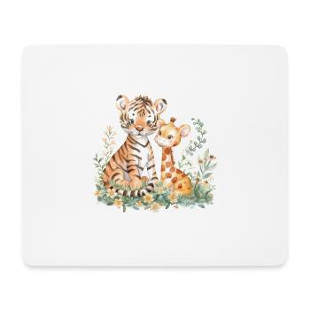 Cute Tiger And Giraffe Friends - Mousepad (Querformat) - Weiß - Vorne
